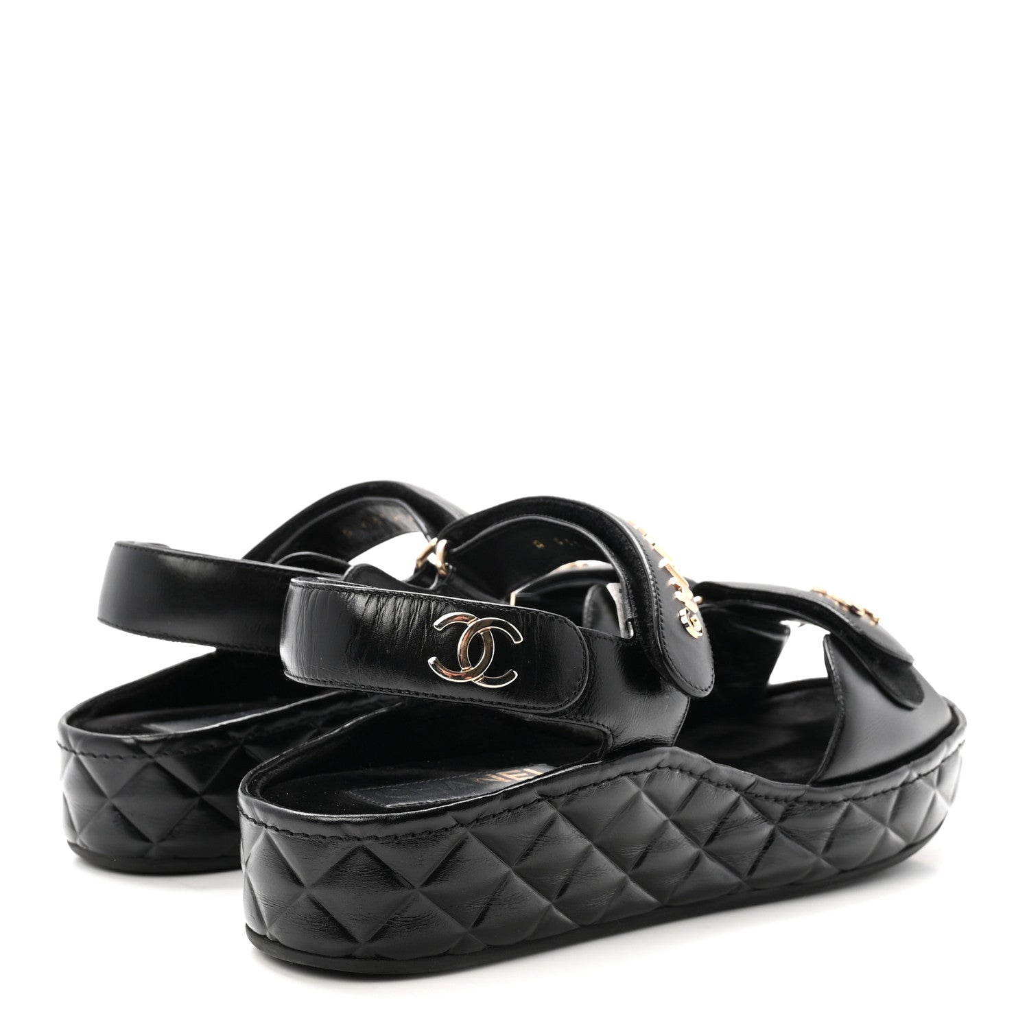 Chanel Shiny Calfskin Logo Platform Sandals 38 Black 5 of 10