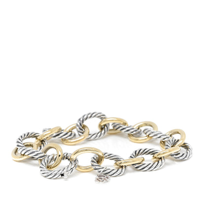 David Yurman Sterling Silver 18K Yellow Gold 12mm Large Oval Link Bracelet 3 of 4