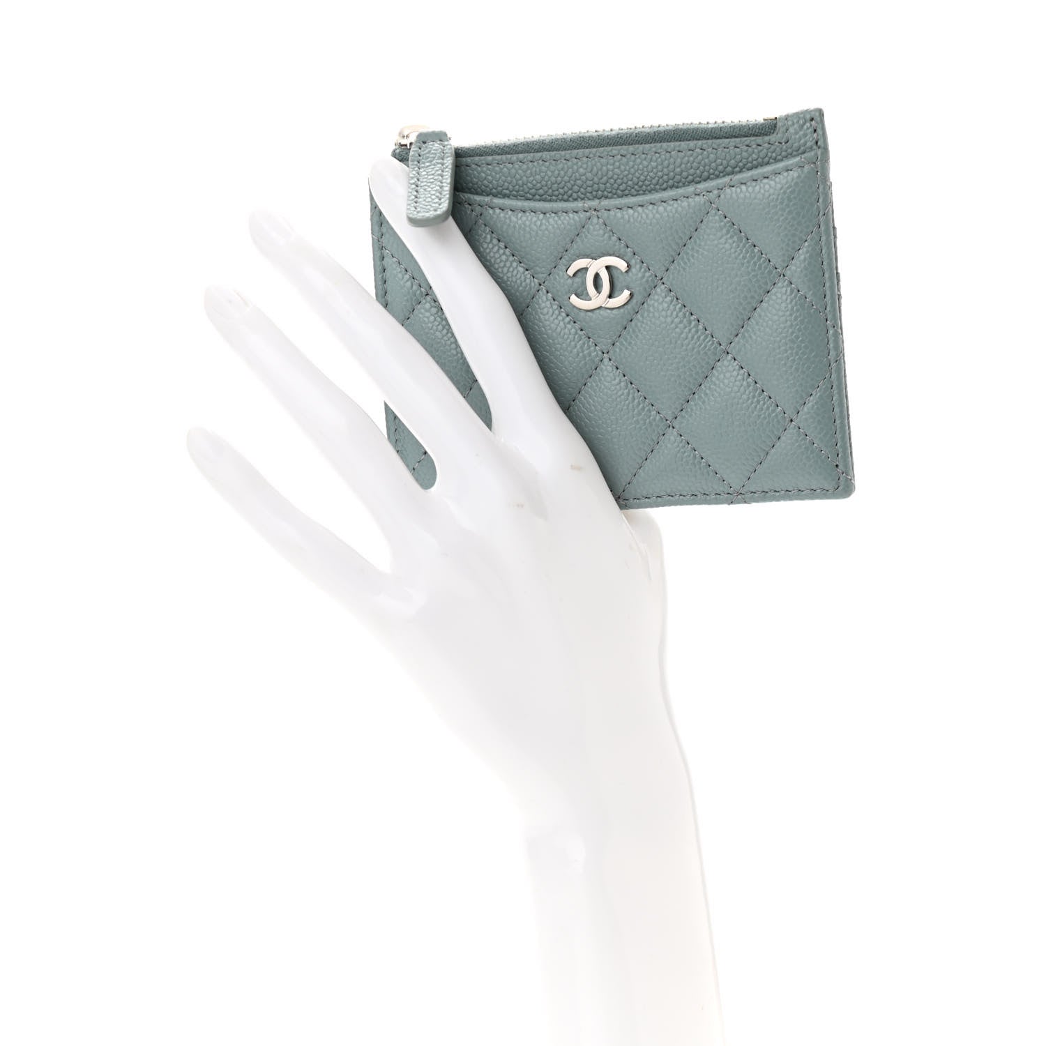 Chanel Caviar Quilted CC Zip Card Holder Light Blue 2 of 7
