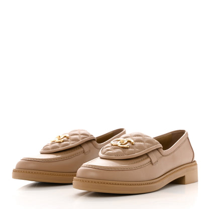 Chanel Lambskin Quilted CC Turnlock Loafers 40 Beige 3 of 9