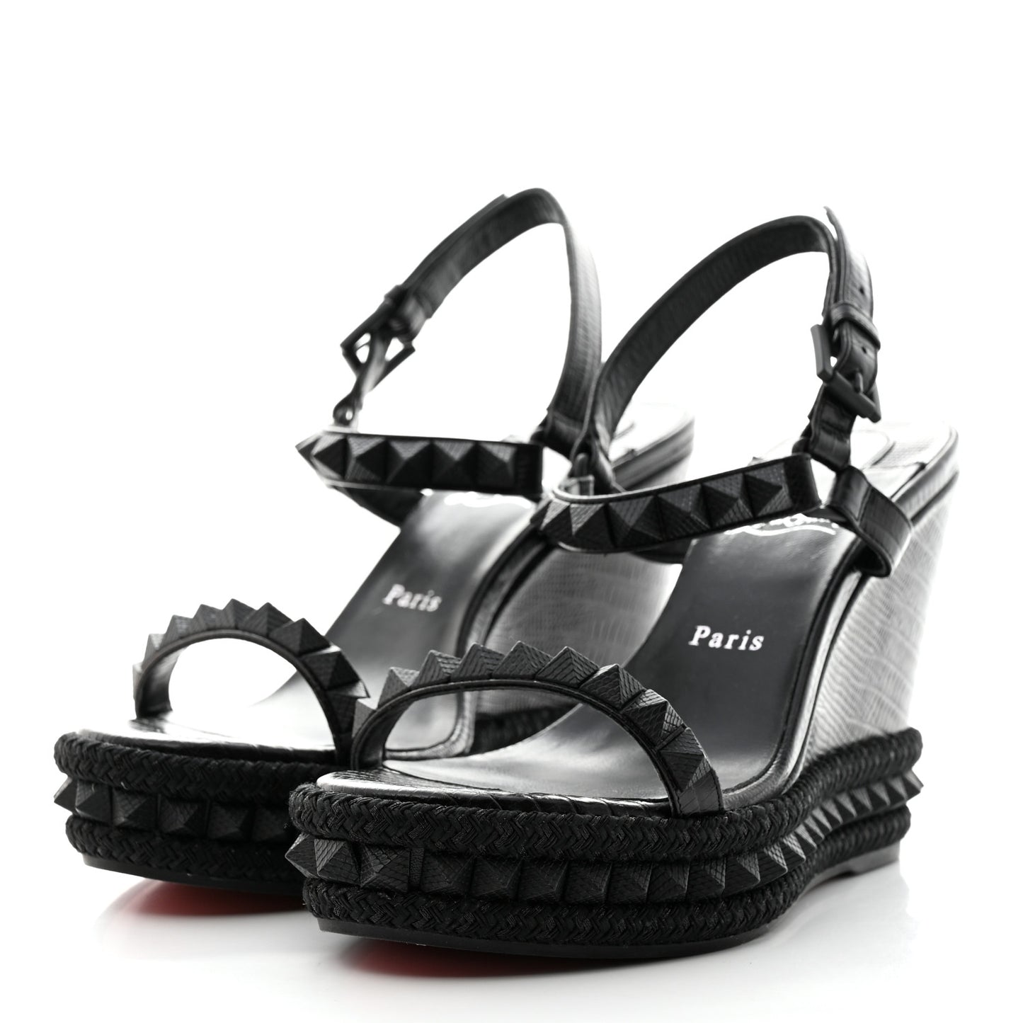 Calfskin Crocodile Embossed Pyraclou 110 Wedge Sandals 41 Black