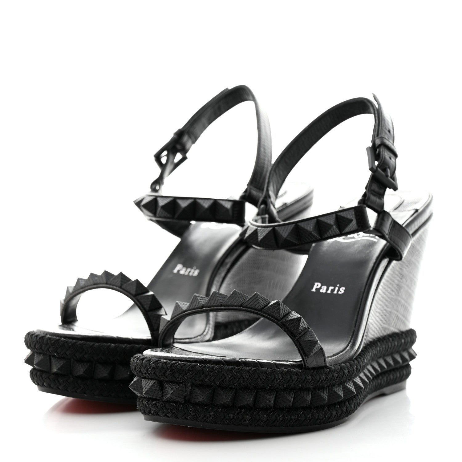 Christian Louboutin Calfskin Crocodile Embossed Pyraclou 110 Wedge Sandals 41 Black 3 of 8