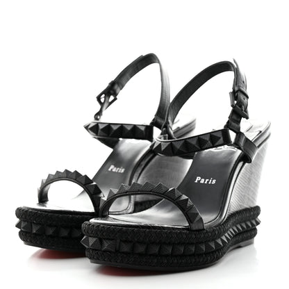 Christian Louboutin Calfskin Crocodile Embossed Pyraclou 110 Wedge Sandals 41 Black 3 of 8