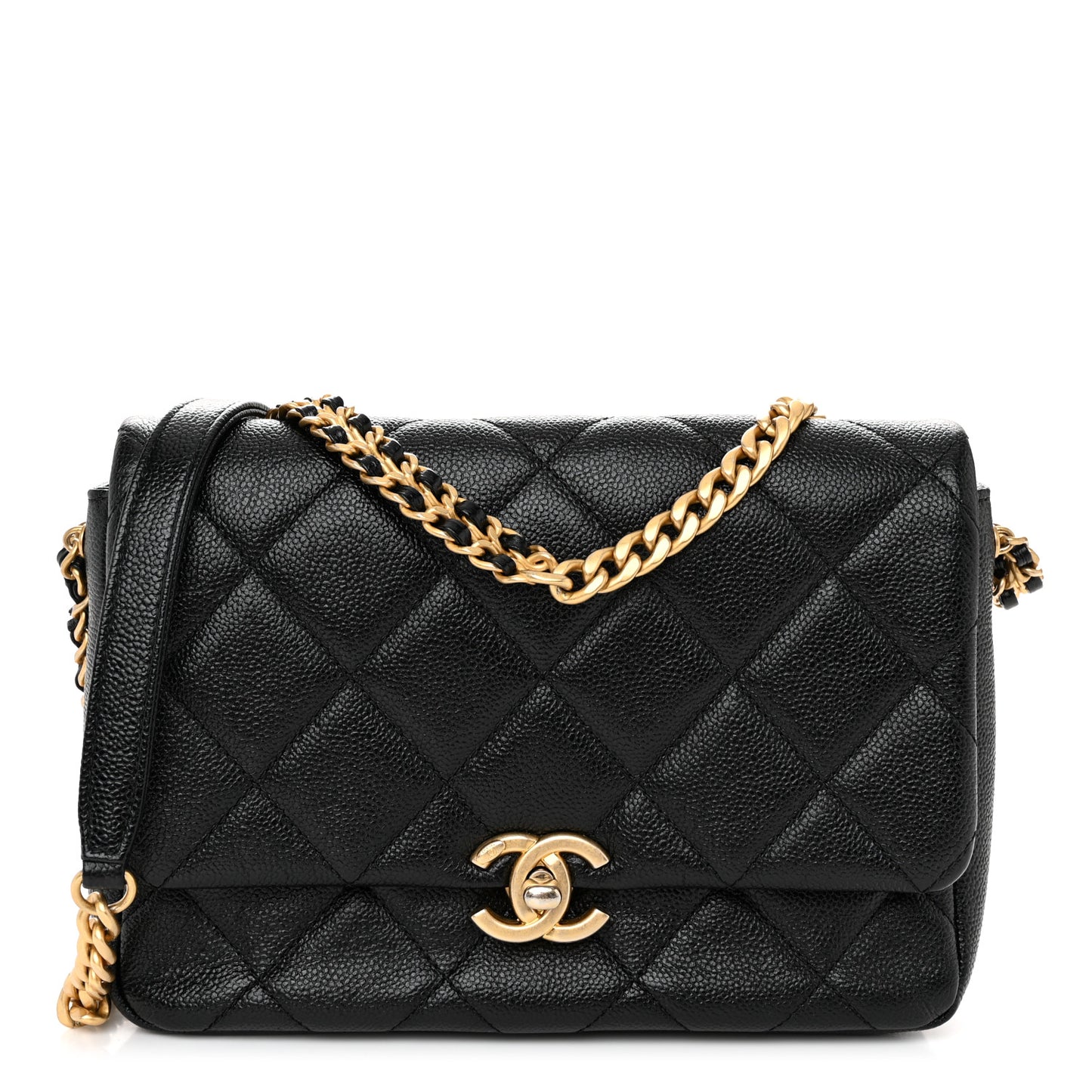 Shiny Caviar Quilted Small Chain Melody Flap Black