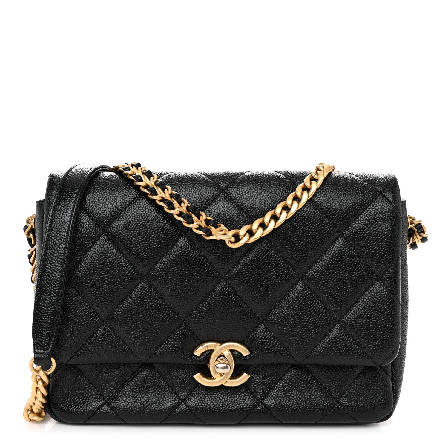 Chanel Shiny Caviar Quilted Small Chain Melody Flap Black 1 of 11