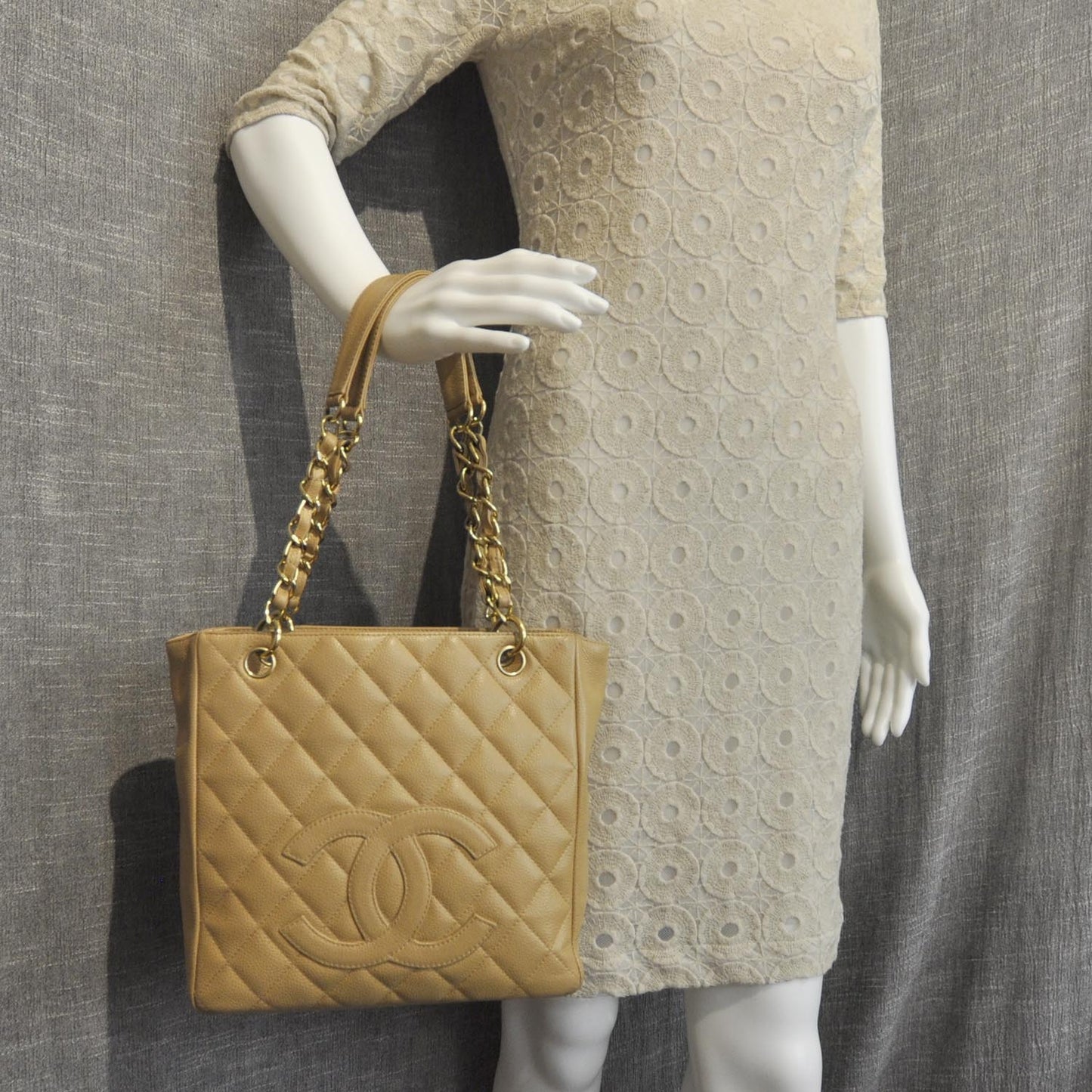 Caviar Petit Shopping Tote PST Beige