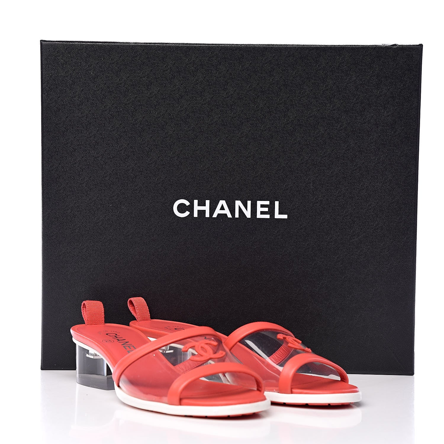 Chanel Lambskin PVC Mule Transparent 38 Red 10 of 10
