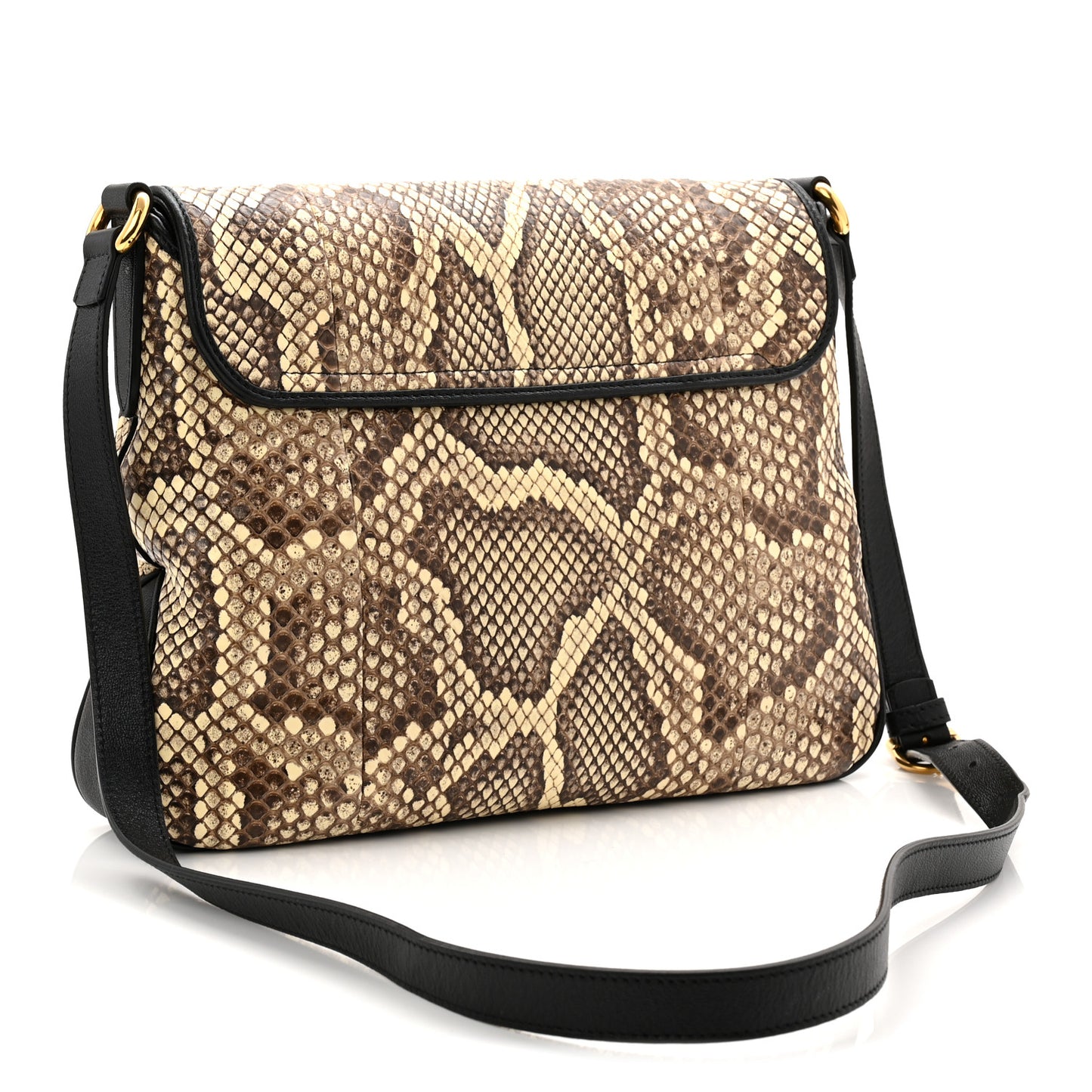 New Sakai Snakeskin Lux Medium Dahlia Messenger Shoulder Bag Beige Black