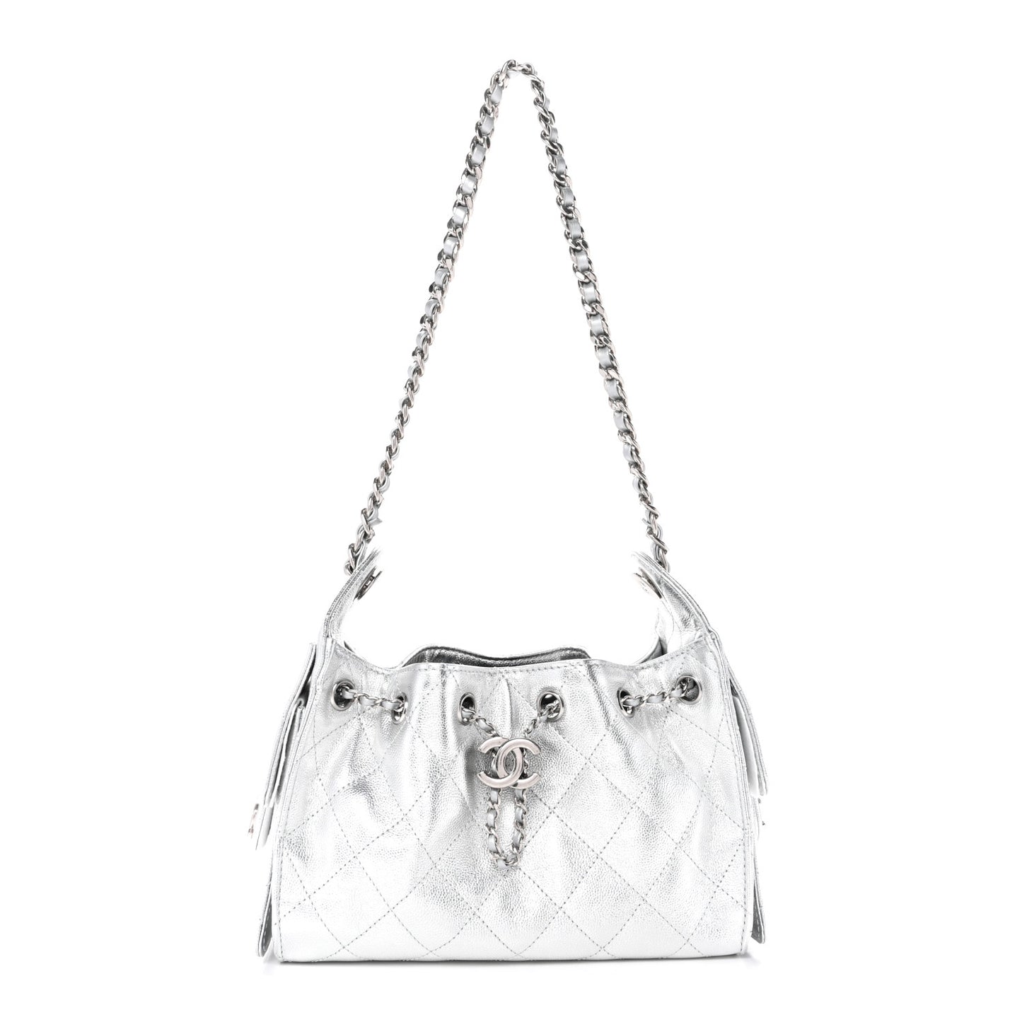Metallic Caviar Quilted Mini Chanel 25 Handbag Silver