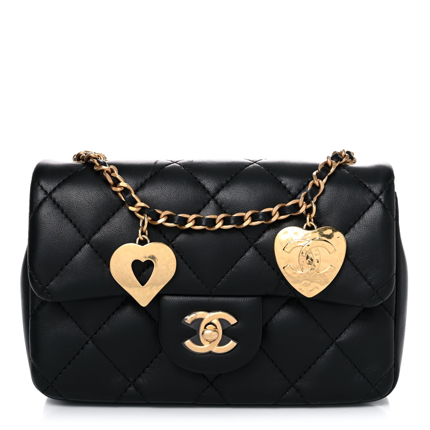 Chanel Lambskin Quilted Mini Heart Charms Flap Black 1 of 8