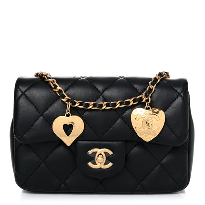 Chanel Lambskin Quilted Mini Heart Charms Flap Black 1 of 8