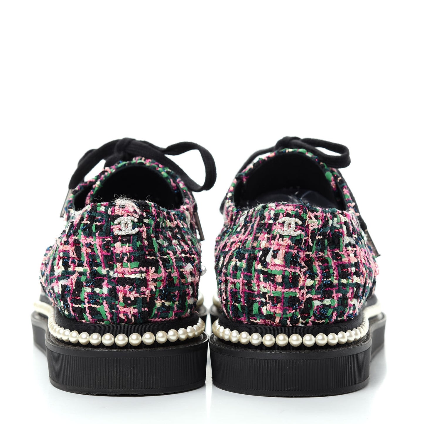 Metallic Tweed Grosgrain Pearl Lace Up Sneakers 39 Black Multicolor