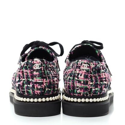 Chanel Metallic Tweed Grosgrain Pearl Lace Up Sneakers 39 Black Multicolor 7 of 10