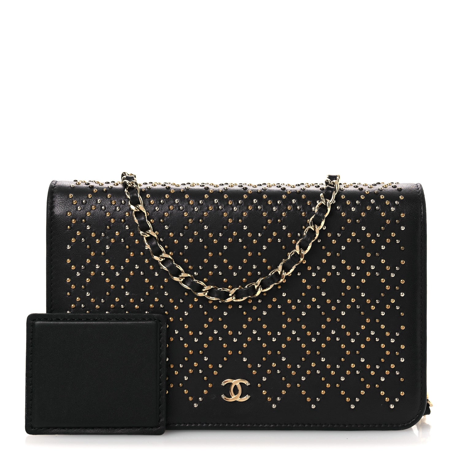 Chanel Lambskin Studded Wallet on Chain WOC Grey 3 of 15
