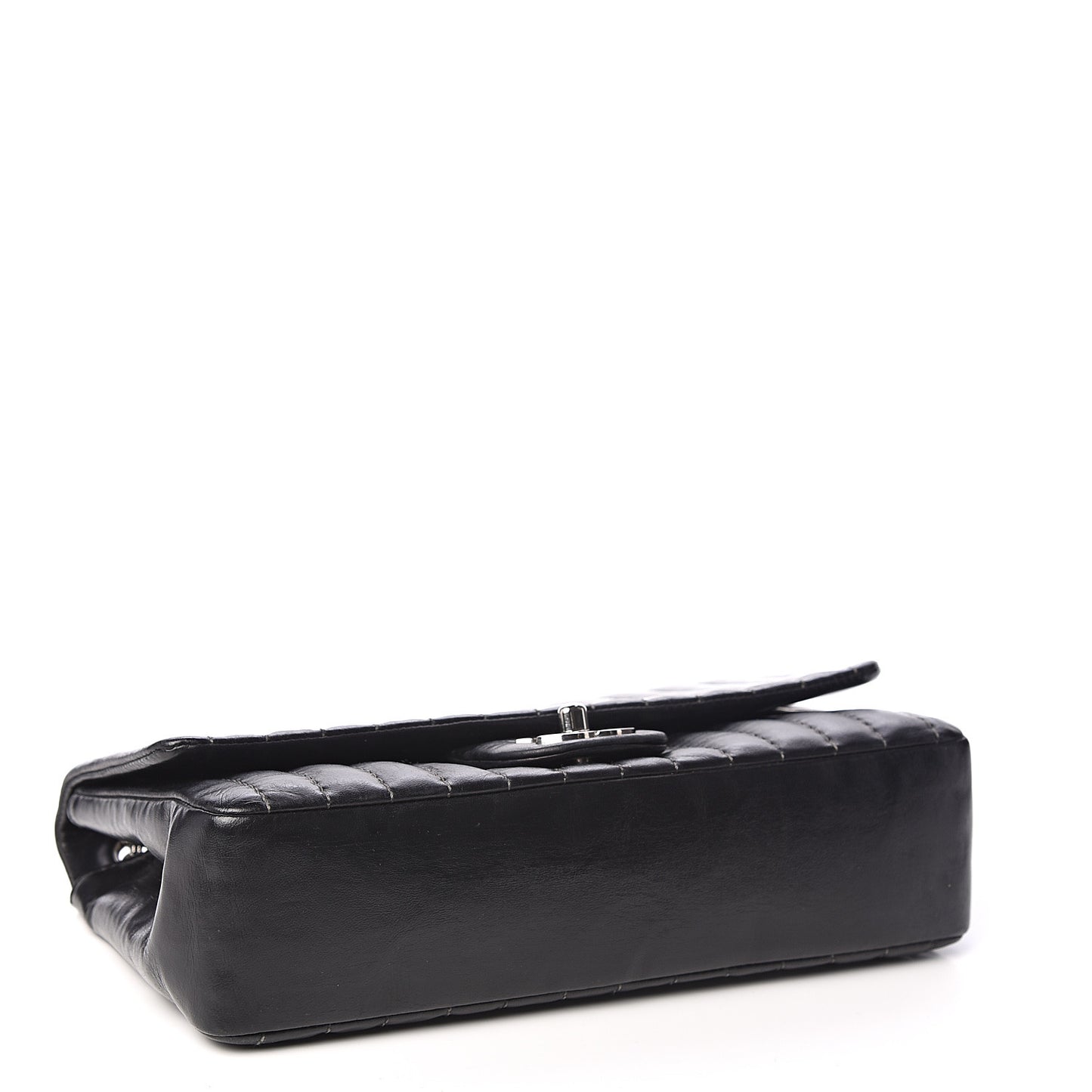 Lambskin Vertical Quilted Medium Single Flap Black