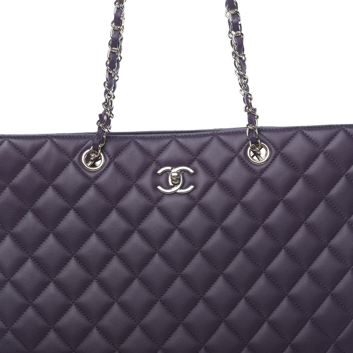 Lambskin Quilted Large Classic Shopping Tote Purple