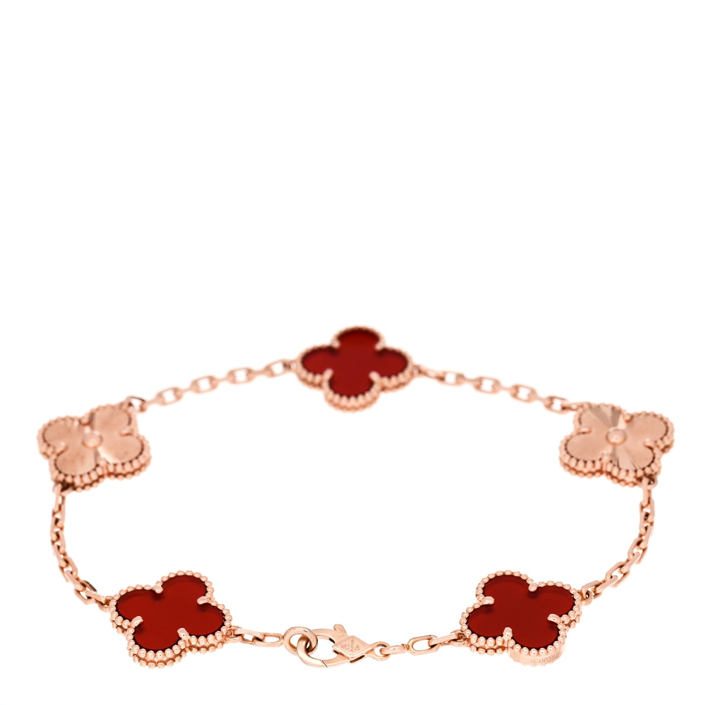 18K Rose Gold Carnelian 5 Motifs Guilloche Vintage Alhambra Bracelet