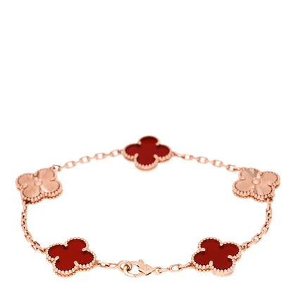 Van Cleef & Arpels 18K Rose Gold Carnelian 5 Motifs Guilloche Vintage Alhambra Bracelet 2 of 5
