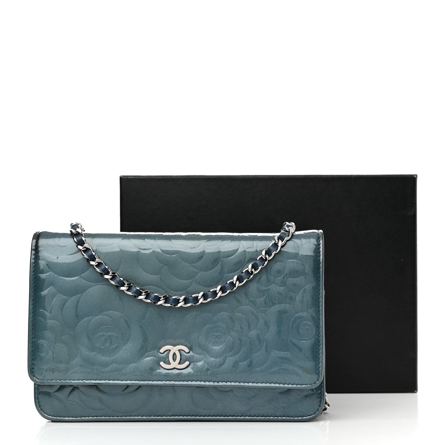 Chanel Patent Camellia Wallet on Chain WOC Royal Blue 18 of 18