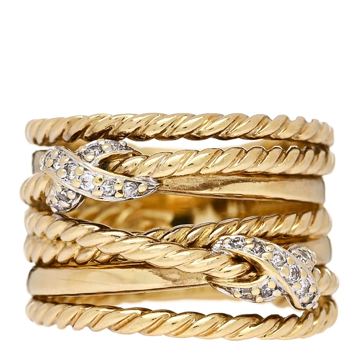 David Yurman 18K Yellow Gold Diamond Double X Crossover Ring 49 5 1 of 5