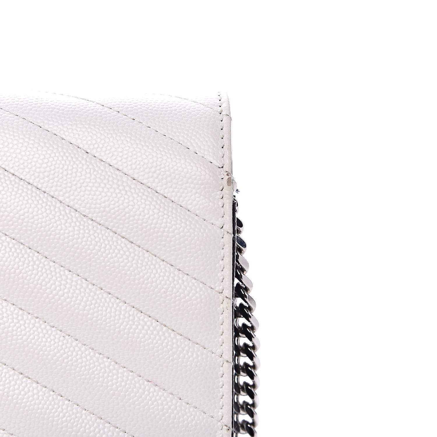 Saint Laurent Grain De Poudre Matelasse Chevron Bi-Color Monogram Chain Wallet White Black 12 of 16
