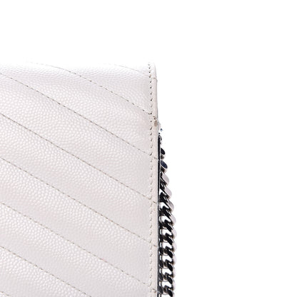 Saint Laurent Grain De Poudre Matelasse Chevron Bi-Color Monogram Chain Wallet White Black 12 of 16