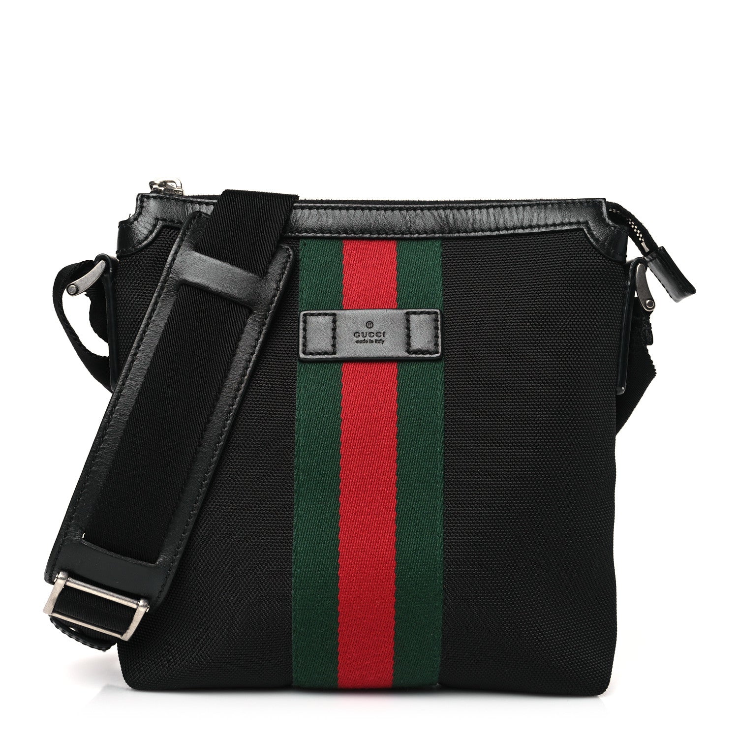 Gucci Techno Canvas Selleria Calfskin Web Small Flat Messenger Bag Black 1 of 9