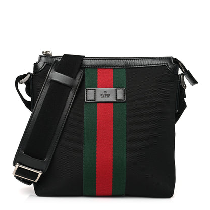 Gucci Techno Canvas Selleria Calfskin Web Small Flat Messenger Bag Black 1 of 9