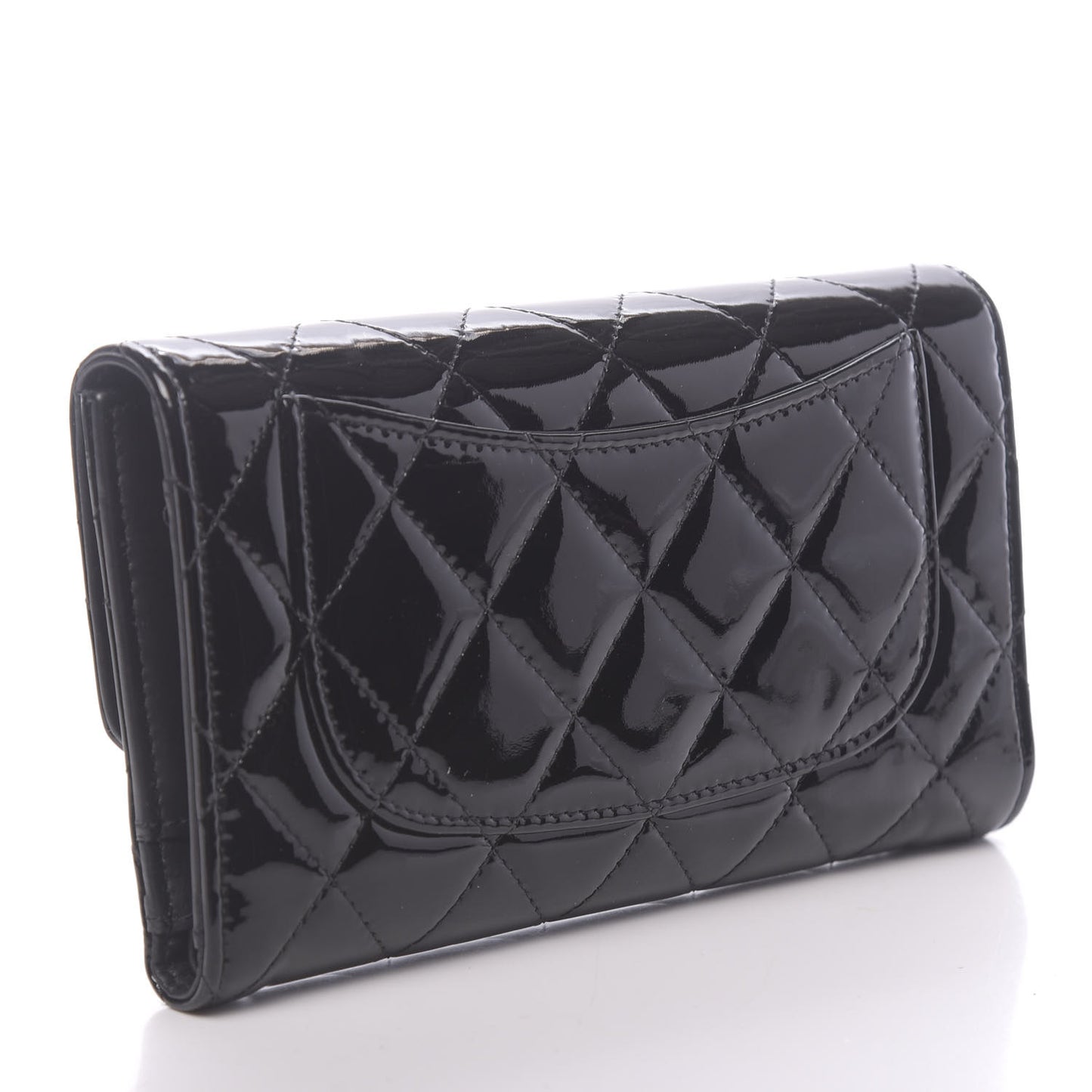 Patent Quilted Large Flap Wallet Black
