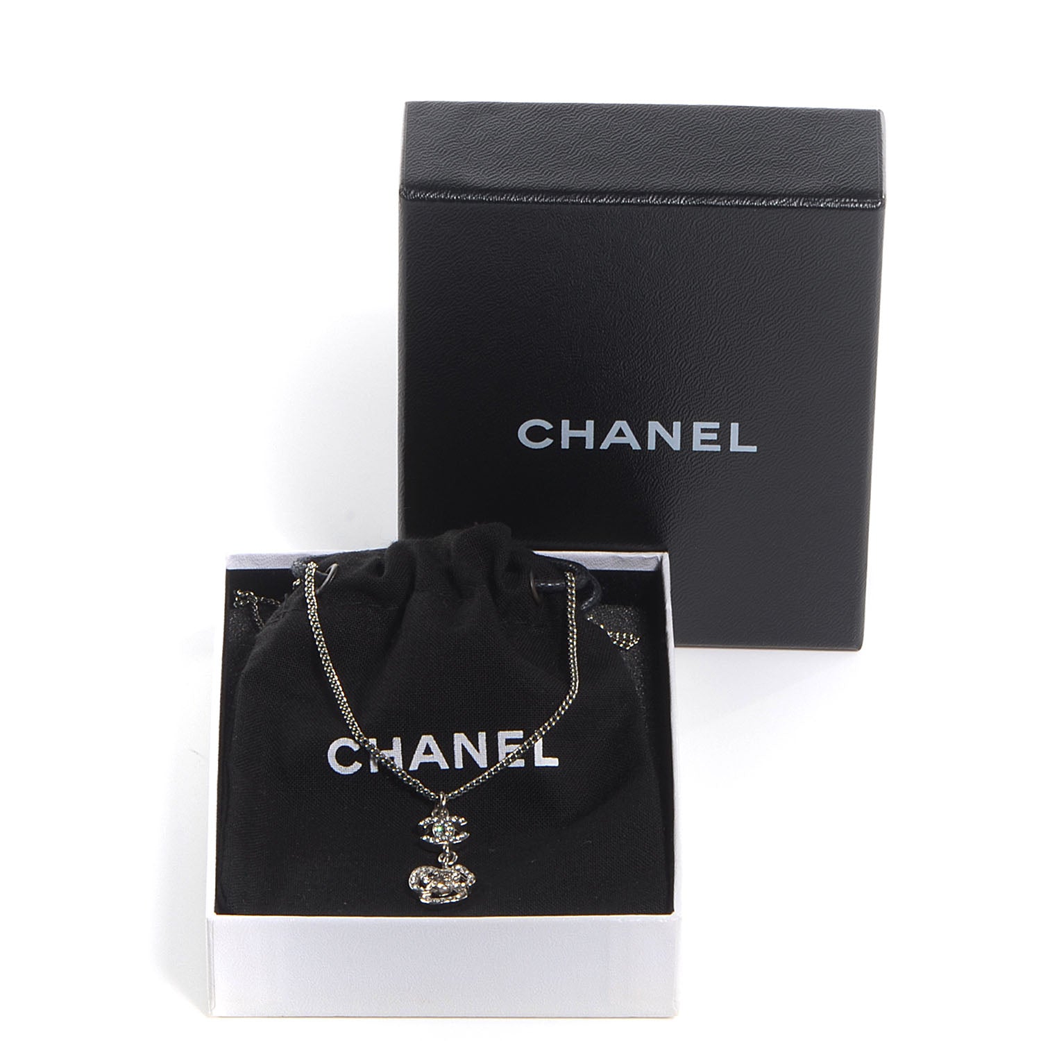 Chanel Crystal CC Camellia Necklace Silver 6 of 6