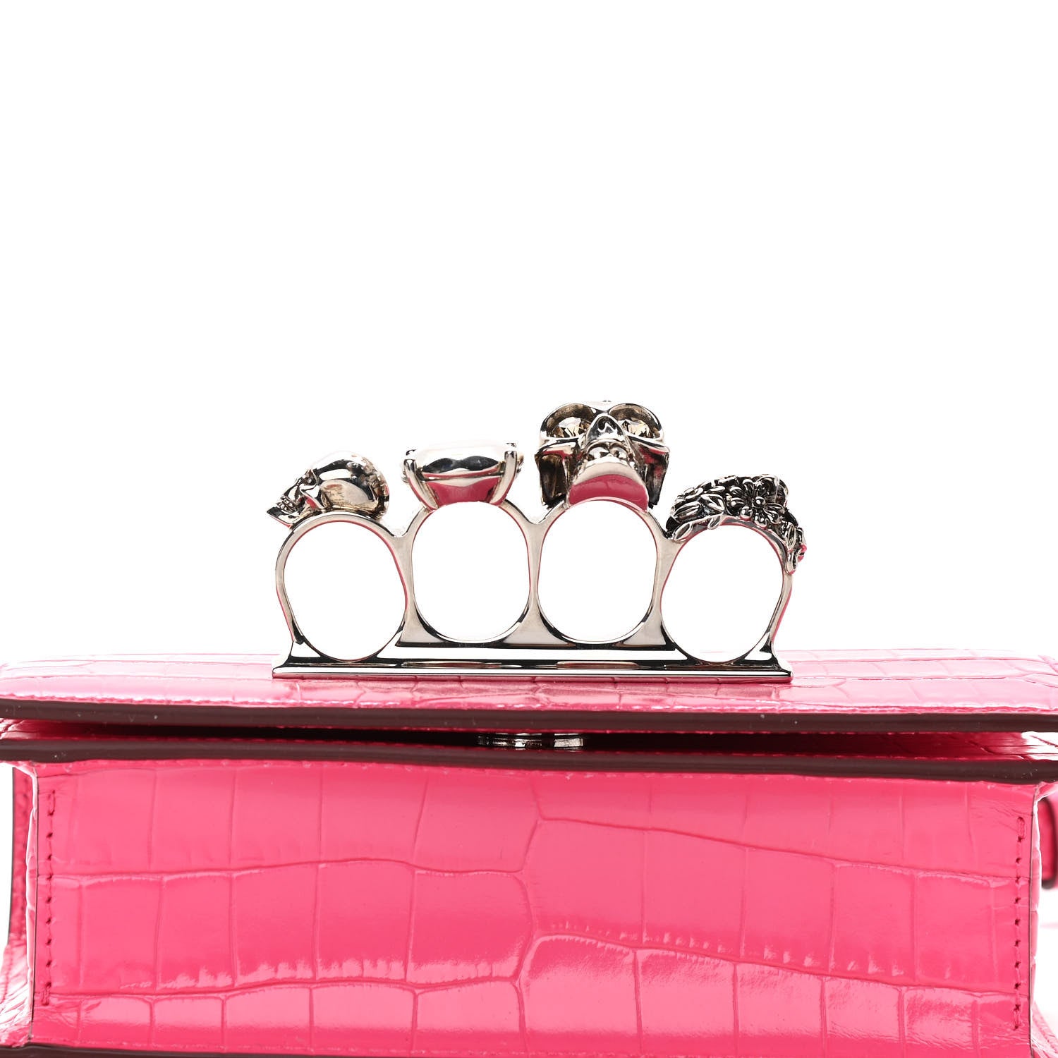 Alexander McQueen Shiny Crocodile Embossed Jeweled Satchel Peony Pink 10 of 11