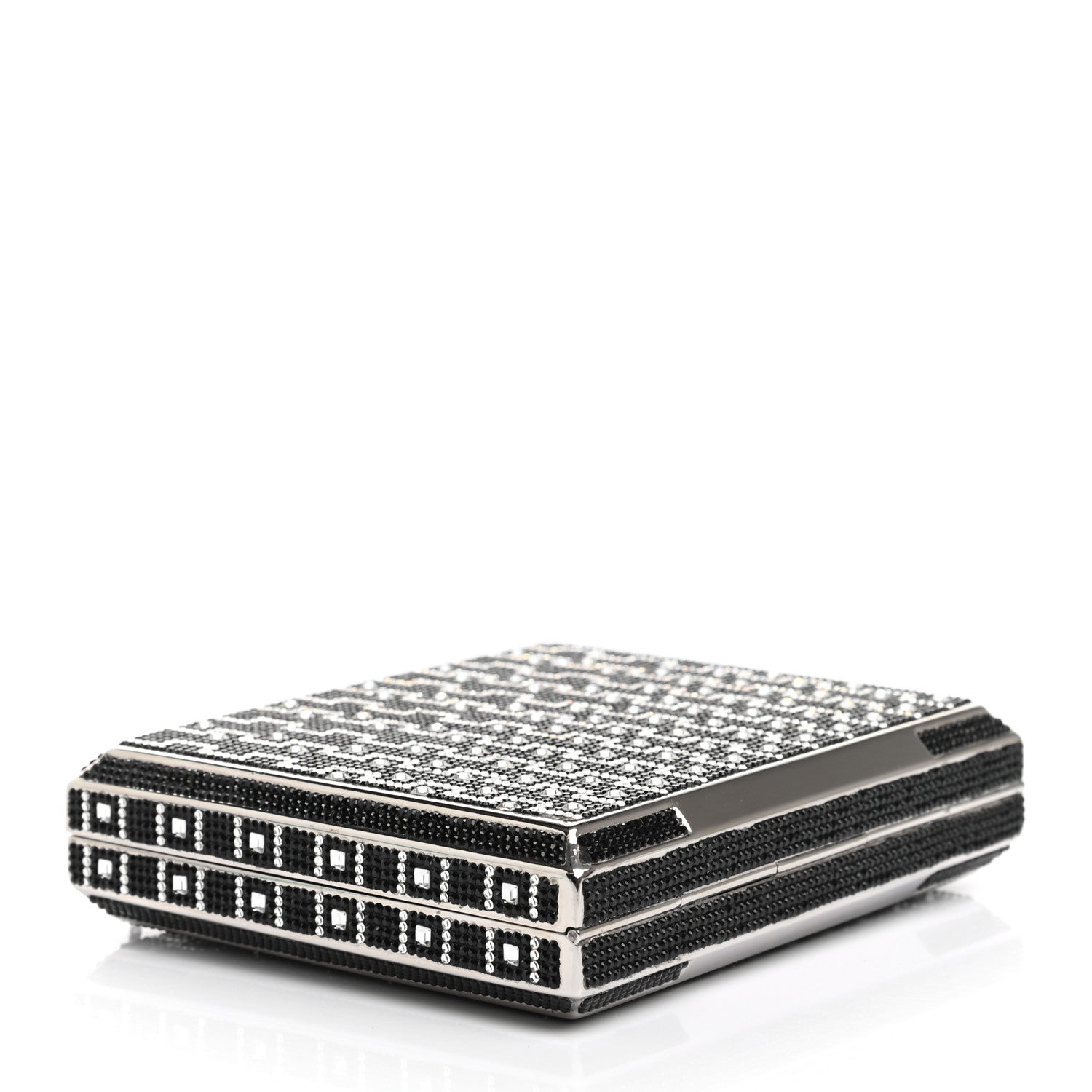 Judith Leiber Crystal Minaudiere Clutch Black Silver 3 of 10