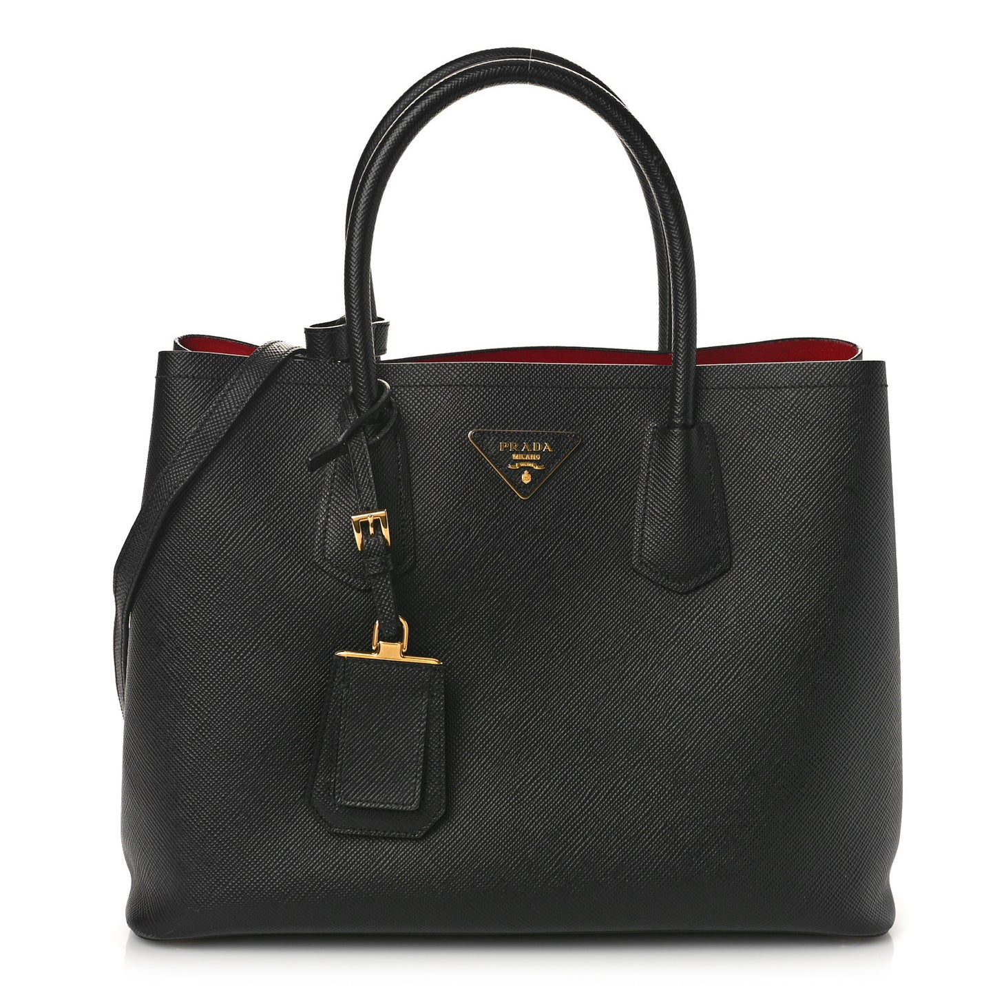 Saffiano Cuir Medium Double Bag Black Fuoco