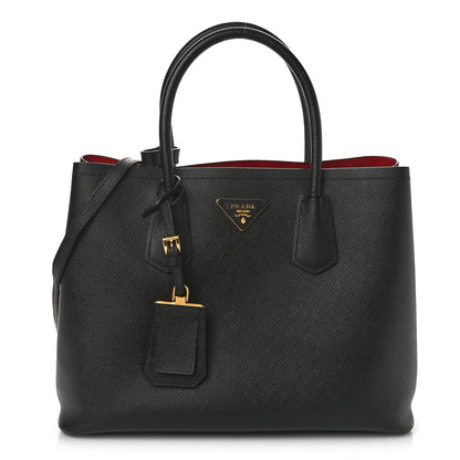 Prada Saffiano Cuir Medium Double Bag Black Fuoco 1 of 13