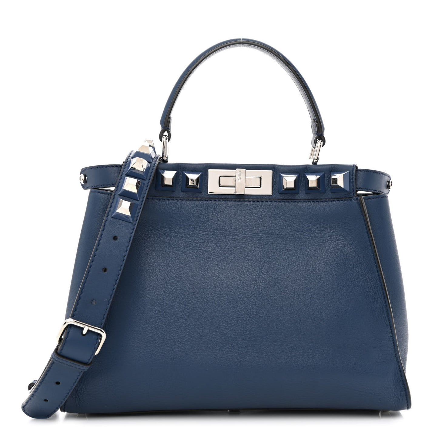 Vitello Seta Studded Medium Peekaboo Iconic Satchel Blue