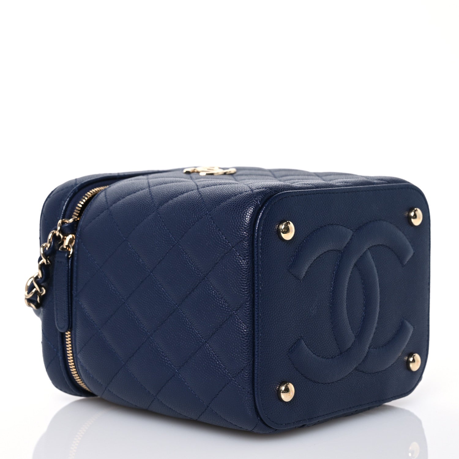 Chanel Caviar Quilted Small Top Handle Vanity Case With Chain Navy Blue 4 of 10