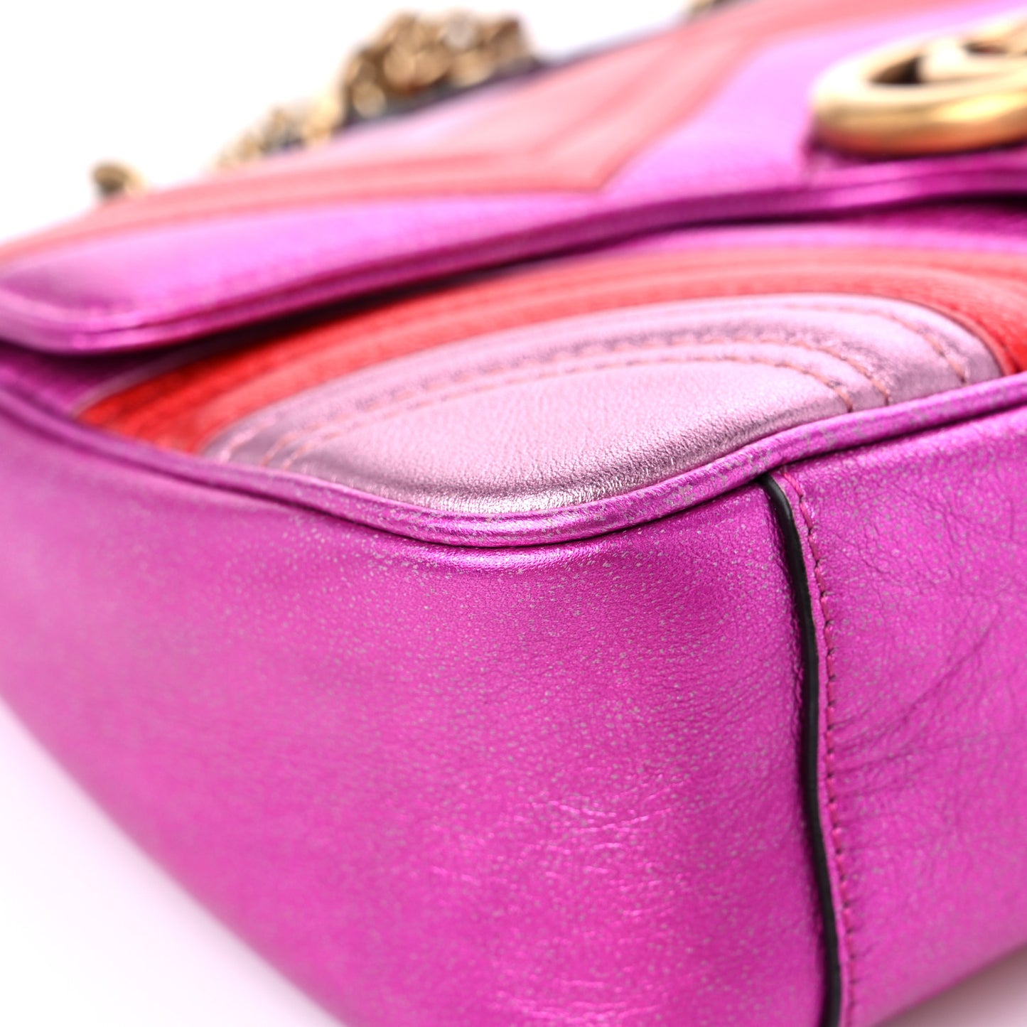 Metallic Calfskin Matelasse Small GG Marmont Shoulder Bag Fuchsia