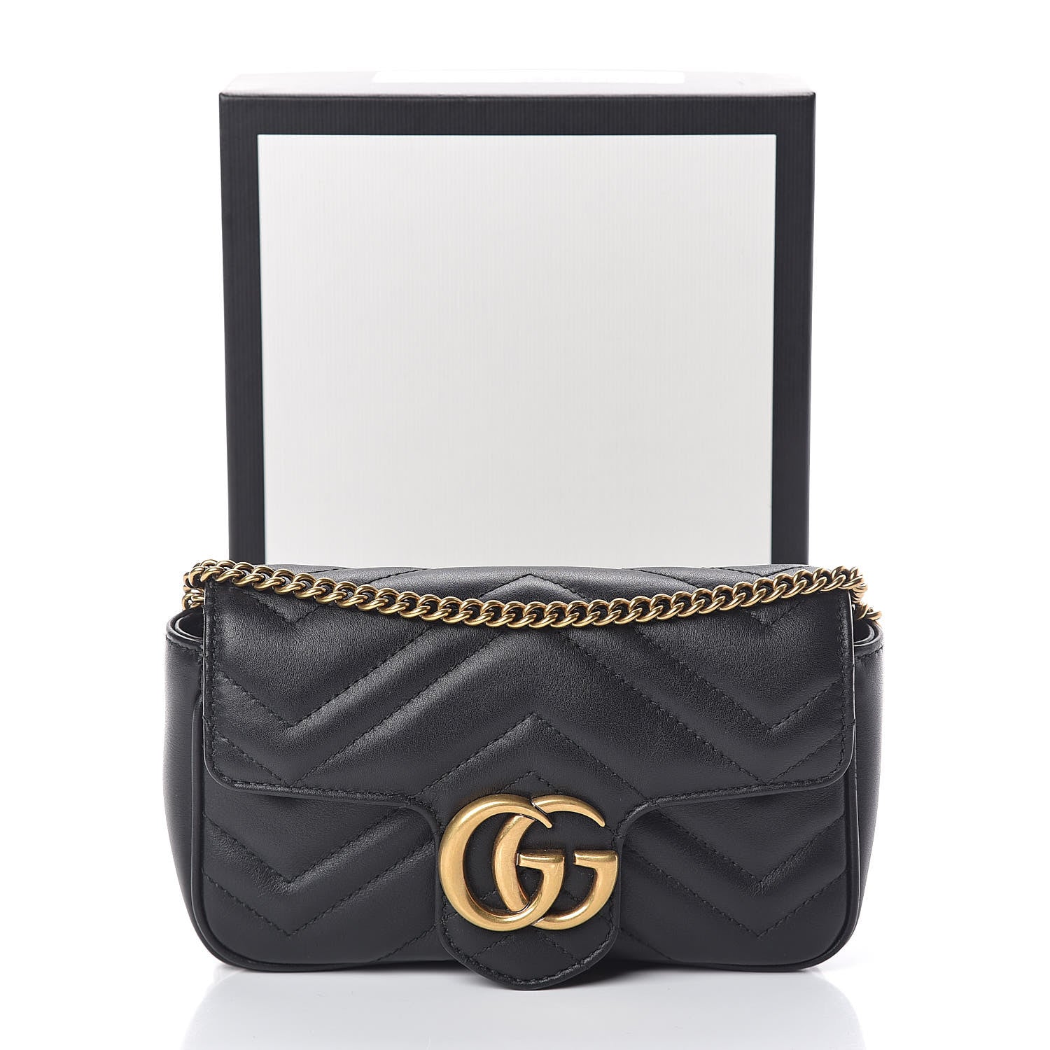 Gucci Calfskin Matelasse Super Mini GG Marmont Shoulder Bag Black 11 of 11