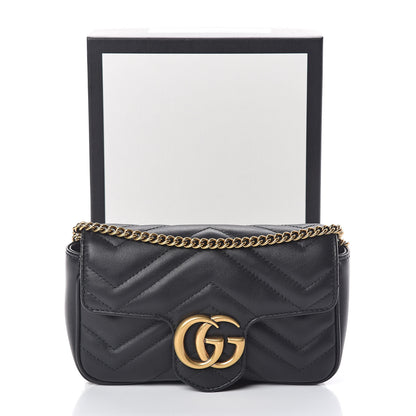 Gucci Calfskin Matelasse Super Mini GG Marmont Shoulder Bag Black 11 of 11