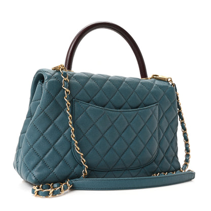 Chanel Caviar Quilted Medium Coco Lizard Embossed Handle Flap 3 of 10