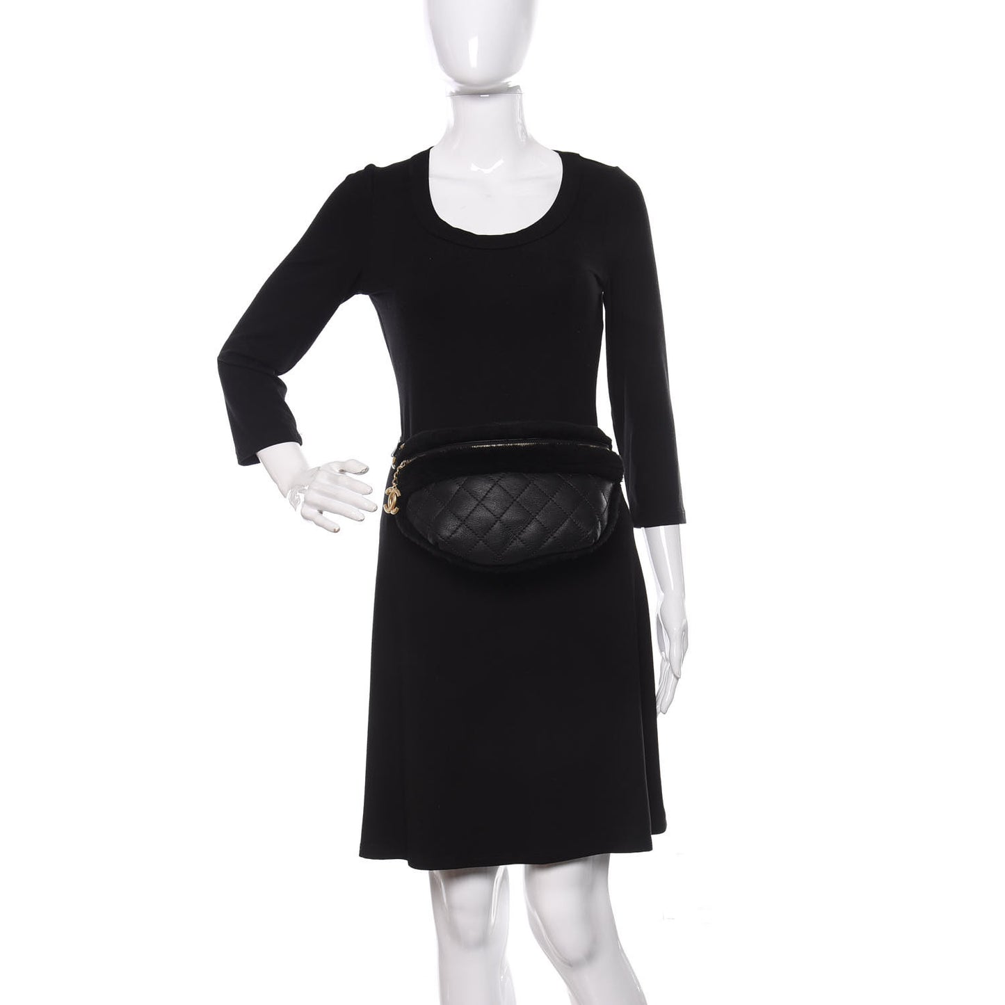 Calfskin Fur Quilted Waist Bag Fanny Pack Black