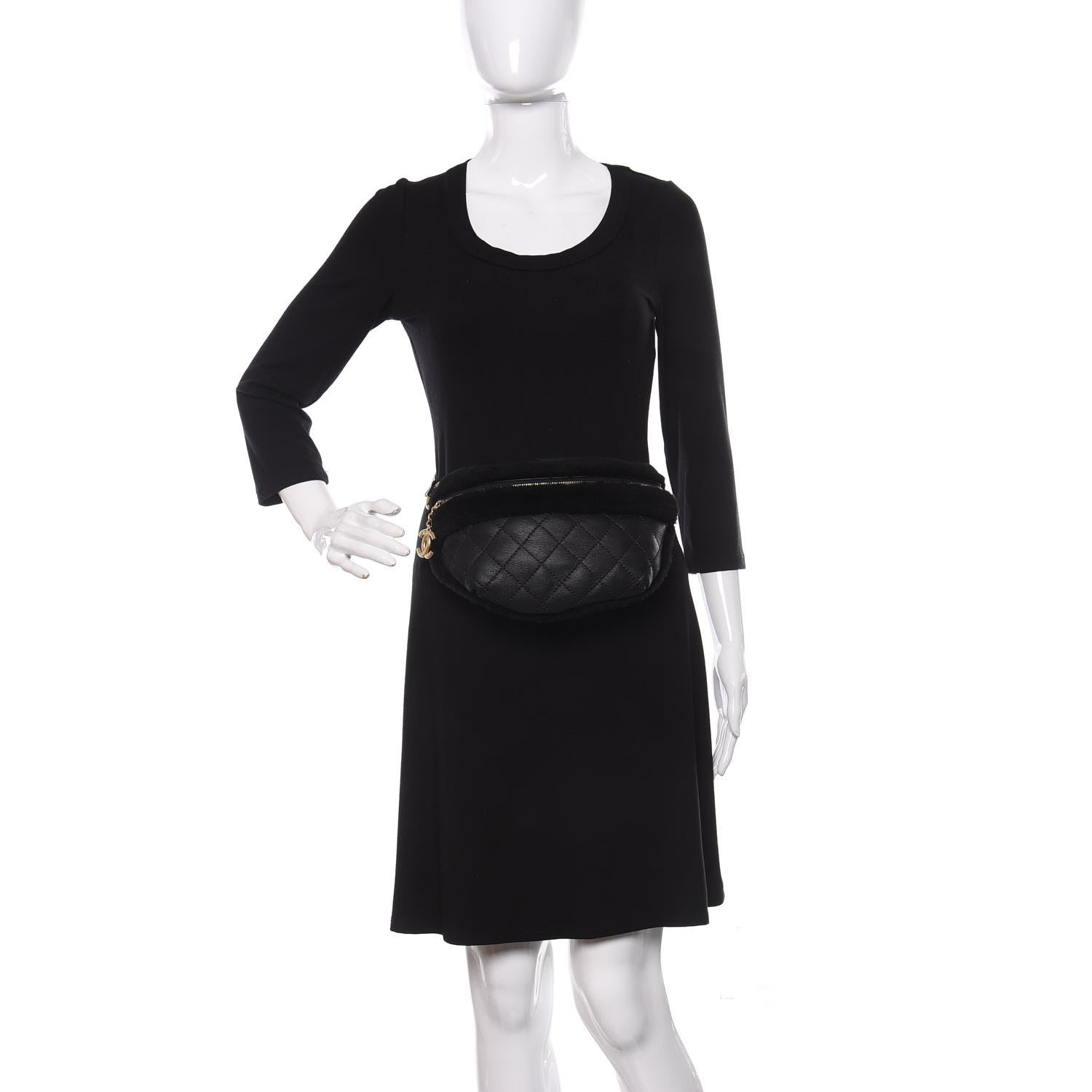 Chanel Calfskin Fur Quilted Waist Bag Fanny Pack Black 2 of 11