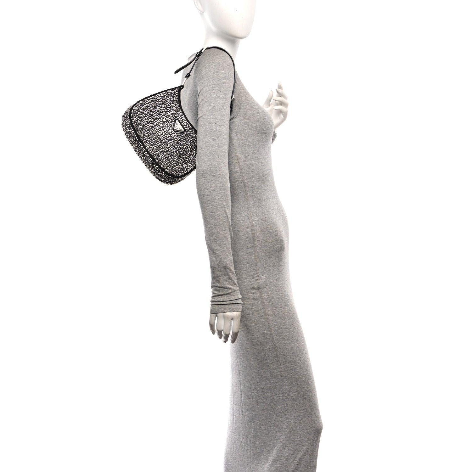 Prada Satin Crystal Cleo Adjustable Strap Shoulder Bag Metal 2 of 9