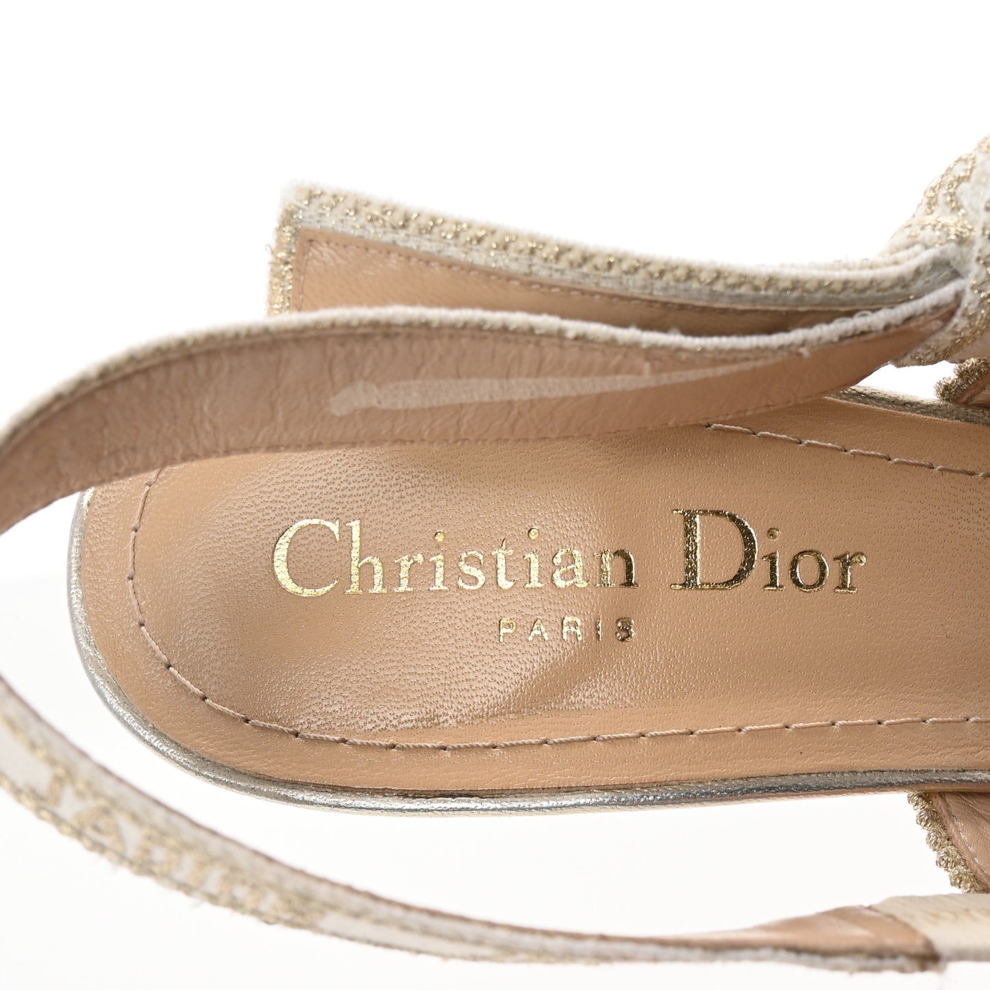 Cotton Ribbon Toile De Jouy J'Adior Slingback 100mm Pumps 38 Gold