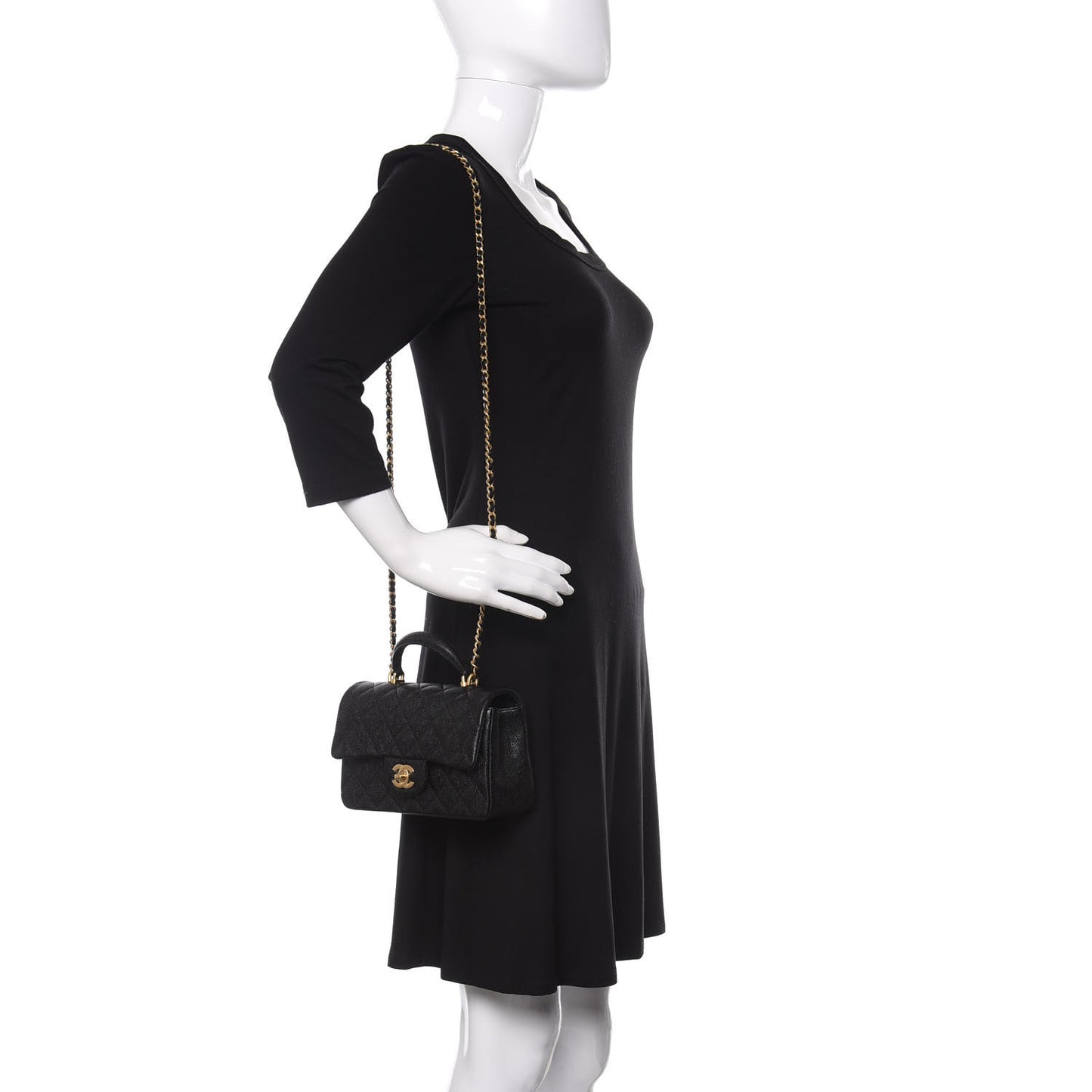 Caviar Quilted Mini Top Handle Rectangular Flap Black