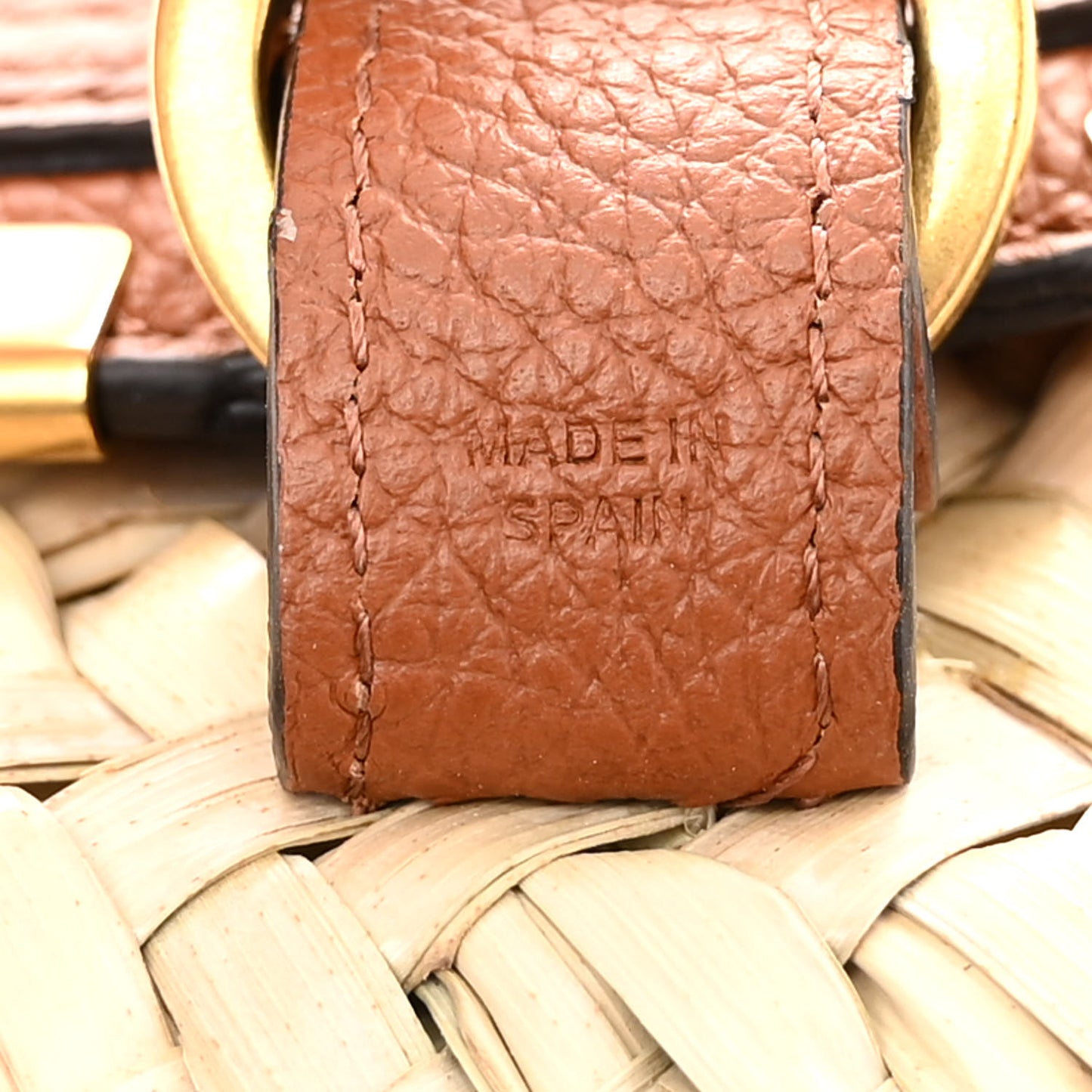 Raffia Small Grain Calfskin Small Marcie Basket Crossbody Tan