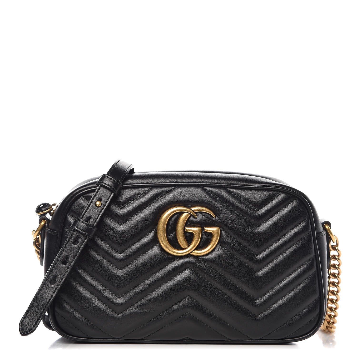 Gucci Calfskin Matelasse Small GG Marmont Chain Shoulder Bag Black 1 of 7