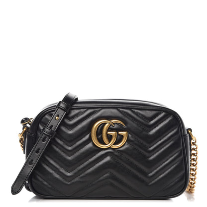 Gucci Calfskin Matelasse Small GG Marmont Chain Shoulder Bag Black 1 of 7