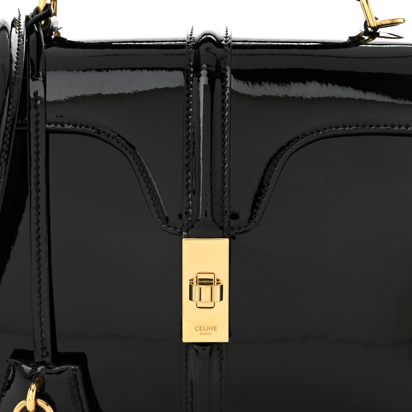Patent Calfskin Small 16 Top Handle Bag Black