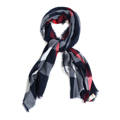 Burberry Cashmere Mega Check Lightweight Scarf Navy 1 of 5